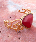 Red Bordeaux Quartz Golden Statement Cuff Bracelet - Barse Jewelry