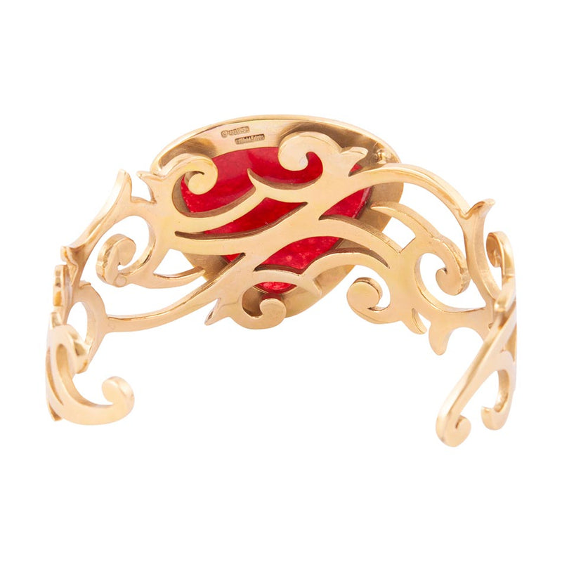 Red Bordeaux Quartz Golden Statement Cuff Bracelet - Barse Jewelry