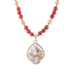 Red Carnelian and Cristal Calcite Pendant Golden Necklace - Barse Jewelry