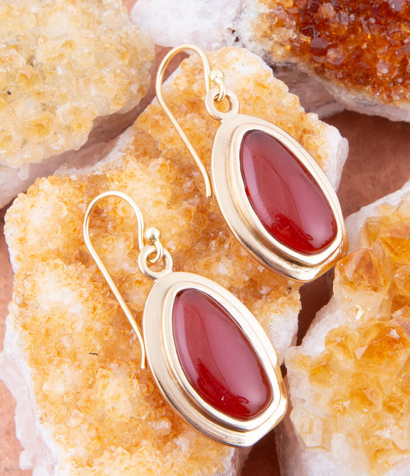 Red Carnelian Golden Drop Earrings - Barse Jewelry