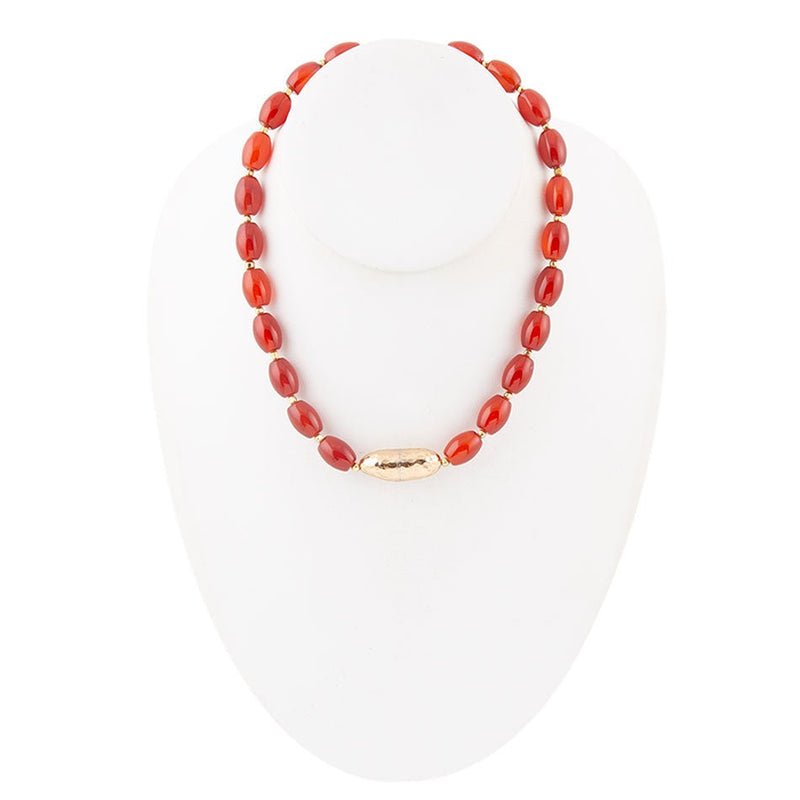 Red Carnelian Golden Statement Necklace - Barse Jewelry