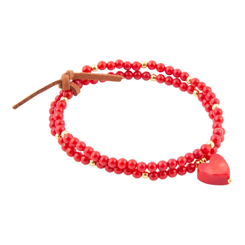 Red Coral Hart Golden Stretch Bracelet - Barse Jewelry