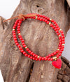 Red Coral Hart Golden Stretch Bracelet - Barse Jewelry