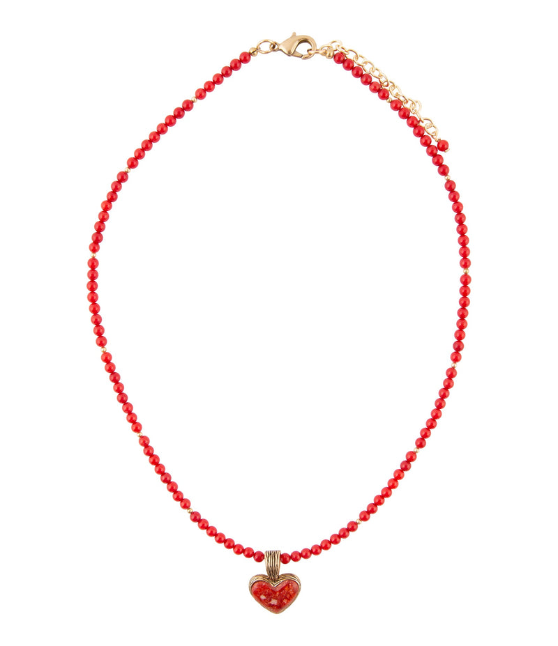 Red Coral Hart Pendant Golden Bronze Necklace - Barse Jewelry