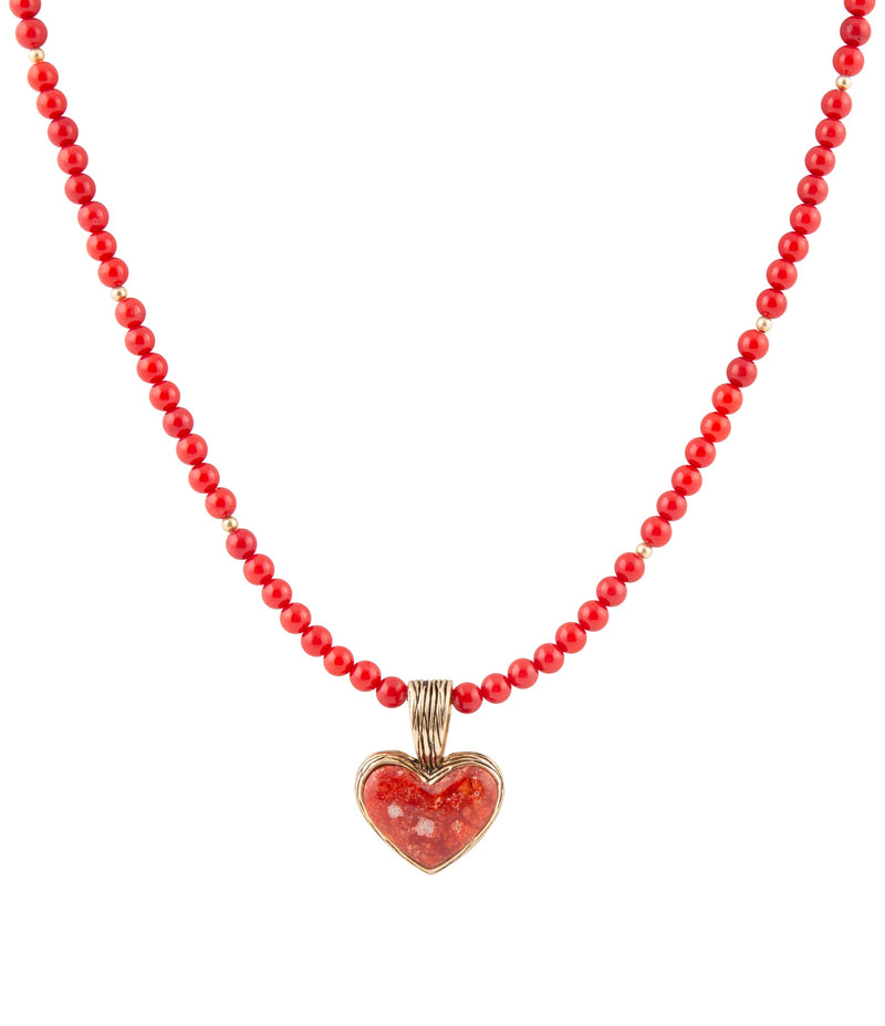 Red Coral Hart Pendant Golden Bronze Necklace - Barse Jewelry