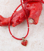 Red Coral Hart Pendant Golden Bronze Necklace - Barse Jewelry