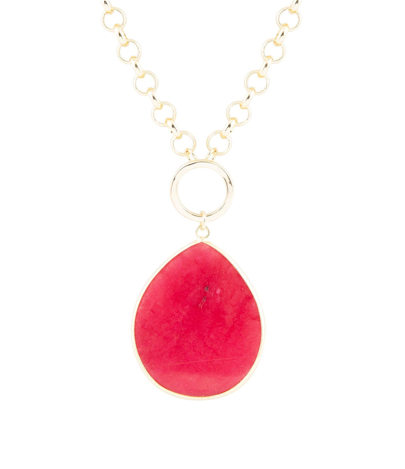 Red Jade Teardrop Golden Chain Necklace - Barse Jewelry