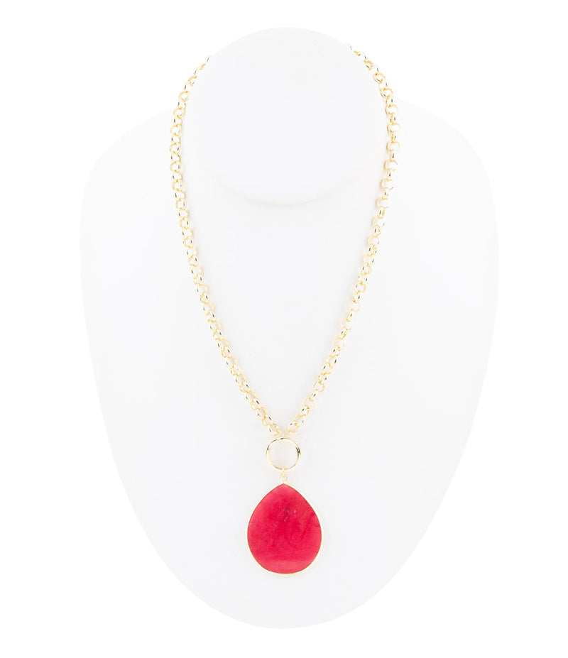 Red Jade Teardrop Golden Chain Necklace - Barse Jewelry