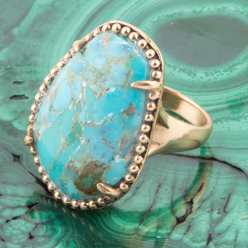 Refined Blue Turquoise Golden Statement Ring - Barse Jewelry