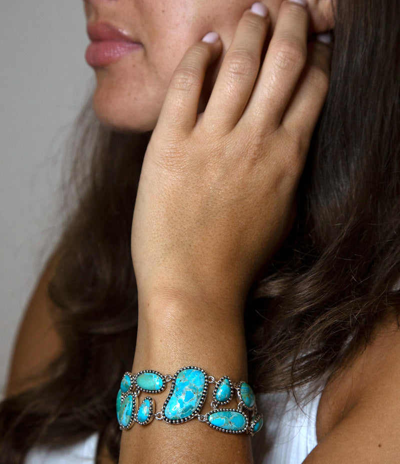 Refined Blue Turquoise Sterling Silver Bracelet - Barse Jewelry