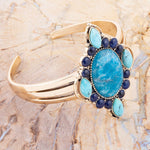 Regal Blue Apatite Mixed Stone Golden Cuff Bracelets - Barse Jewelry