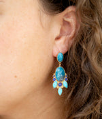 Regal Blue Apatite Mixed Stone Golden Statement Earrings - Barse Jewelry