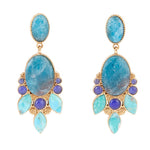 Regal Blue Apatite Mixed Stone Golden Statement Earrings - Barse Jewelry