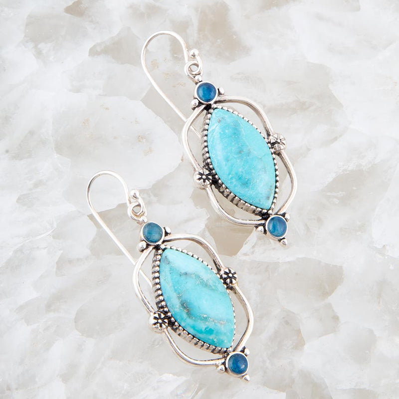 Regal Blue Turquoise and Apatite Sterling Silver Drop Earrings - Barse Jewelry