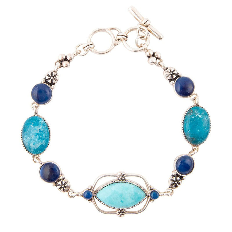 Regal Blue Turquoise and Apatite Sterling Silver Link Bracelet - Barse Jewelry