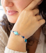 Regal Blue Turquoise and Apatite Sterling Silver Link Bracelet - Barse Jewelry