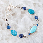 Regal Blue Turquoise and Apatite Sterling Silver Link Bracelet - Barse Jewelry