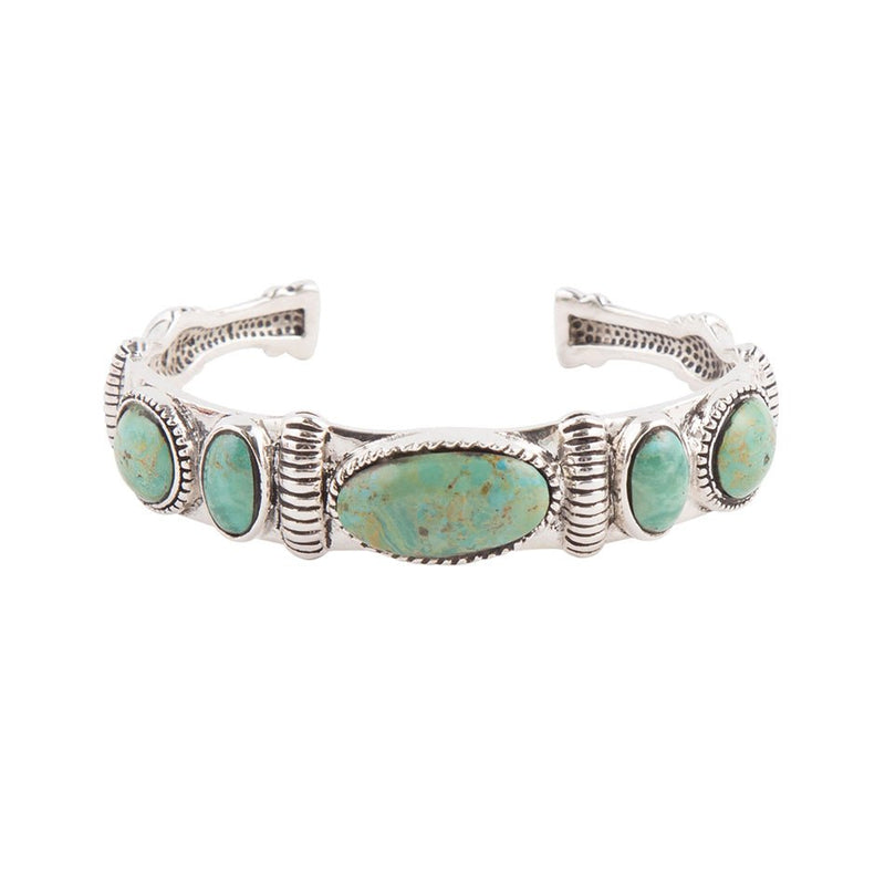 Ribbed Sterling Silver and Blue Turquoise Cuff Bracelet - Barse Jewelry