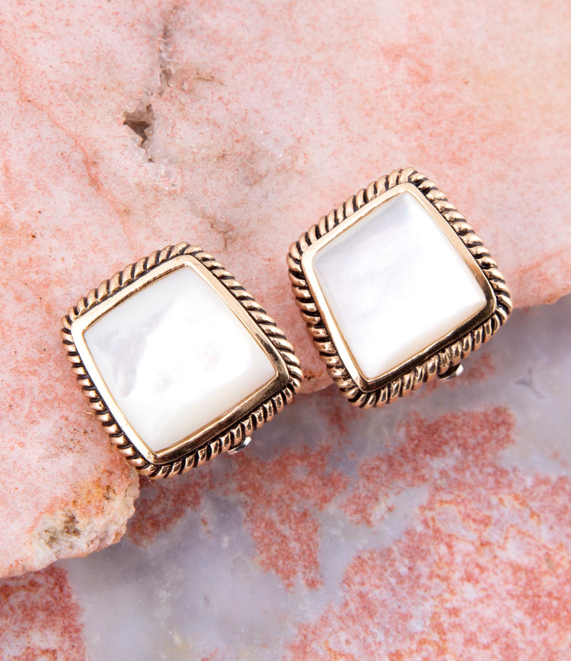 Roped Mother of Pearl Golden Clip Earrings - Barse Jewelry