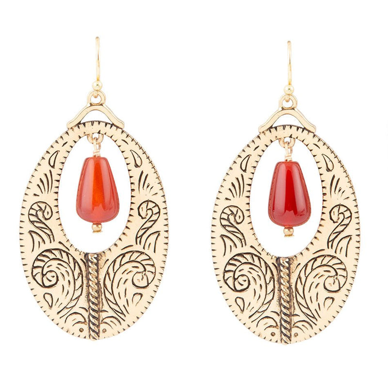 Rustic Red Carnelian Golden Drop Earrings - Barse Jewelry