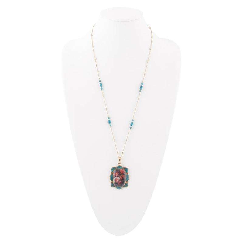 Scenic Dark Florals Blue Apatite Golden Pendant Necklaces - Barse Jewelry