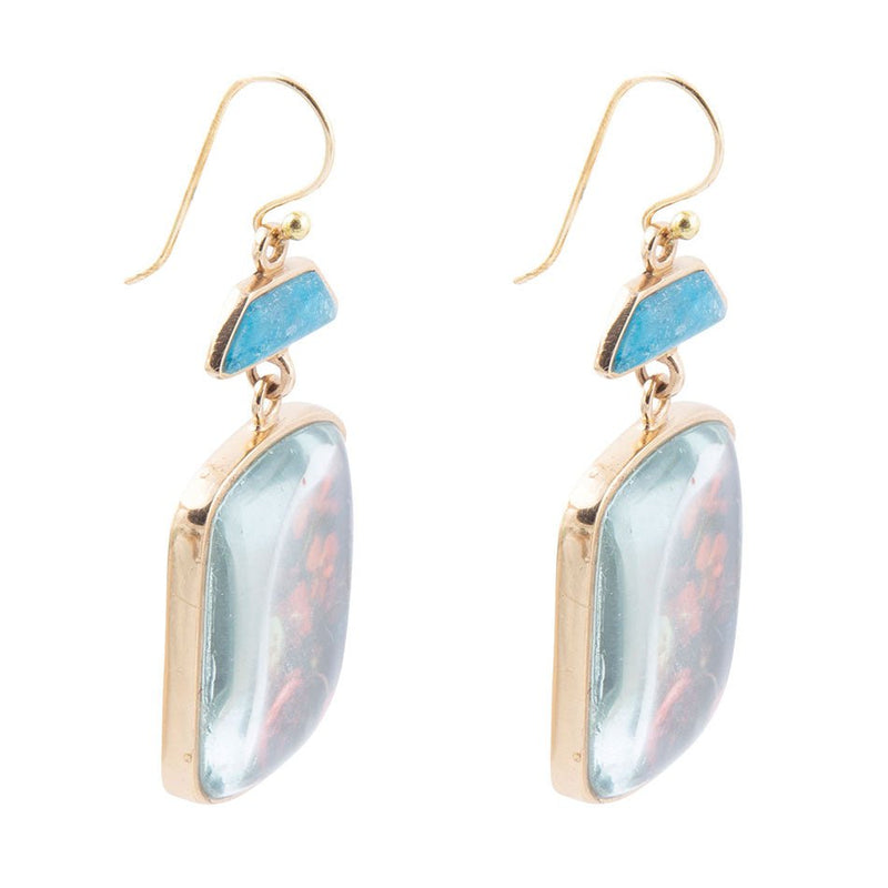 Scenic Floral Blue Apatite Golden Drop Earrings - Barse Jewelry