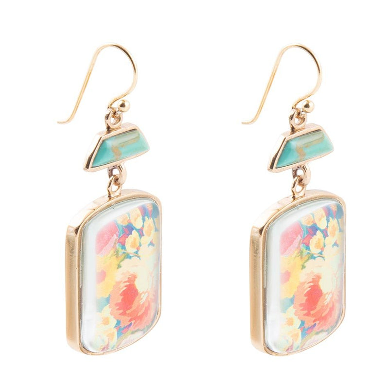 Scenic Floral Blue Turquoise Golden Earrings - Barse Jewelry