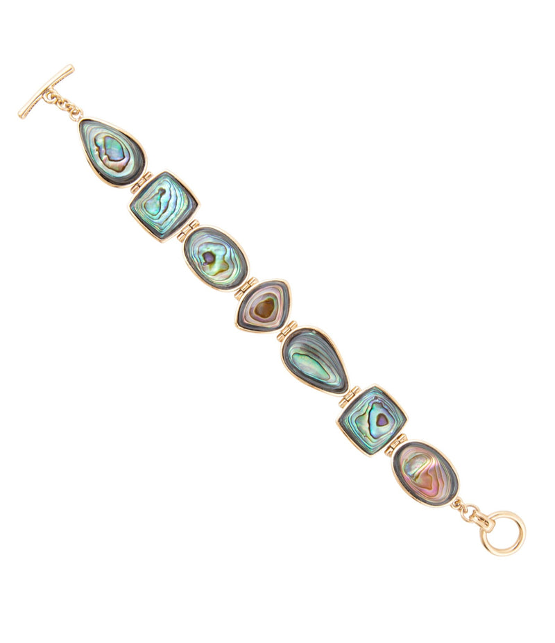 Shapes of Blue and Green Abalone Golden Link Bracelet - Barse Jewelry