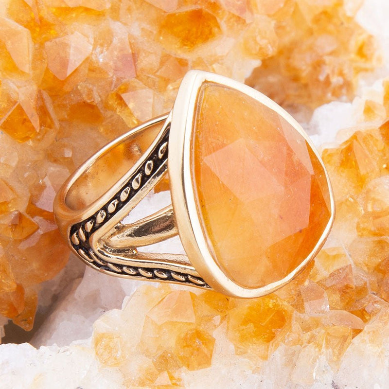 Sky Faceted Orange Quartz and Golden Bronze Statement Ring - Barse Jewelry