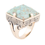 Square Statement Blue Turquoise Golden Ring - Barse Jewelry