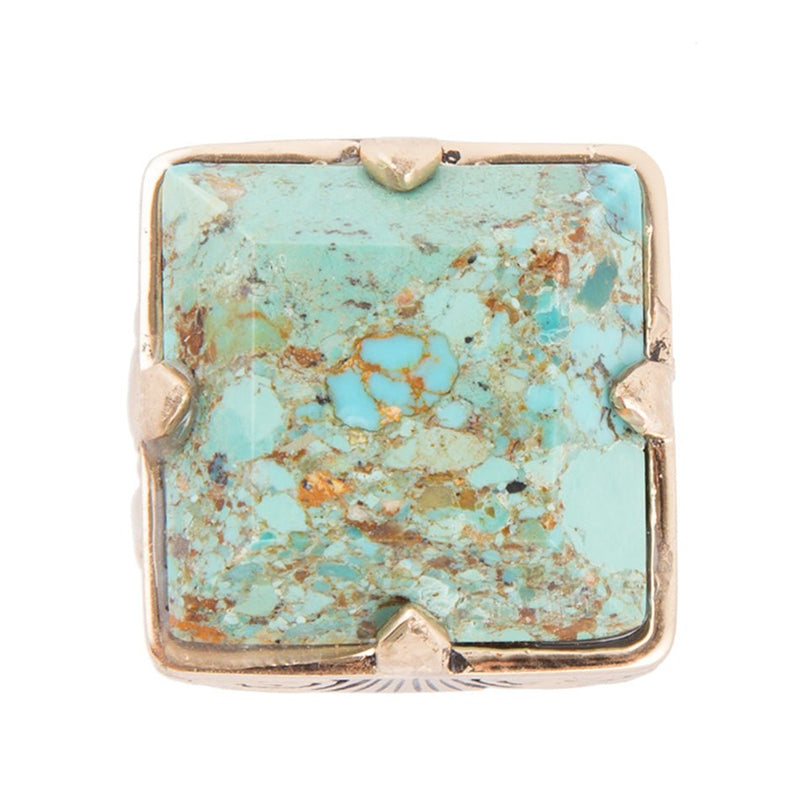 Square Statement Blue Turquoise Golden Ring - Barse Jewelry