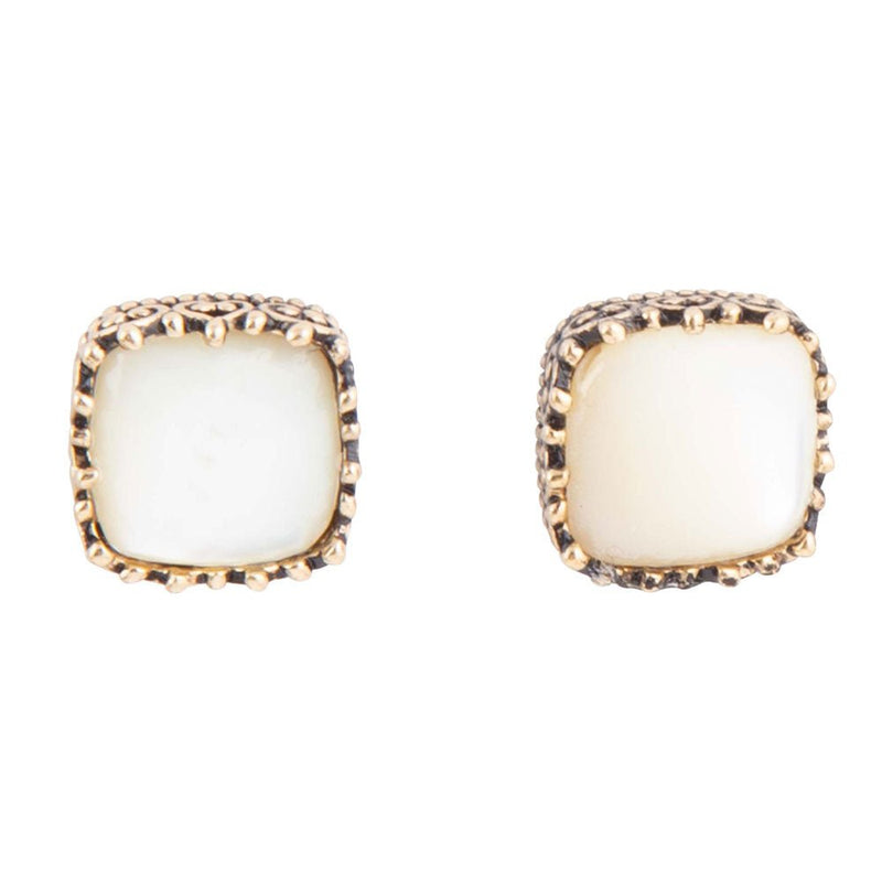 Squared Up Mother of Pearl Golden Stud Earrings - Barse Jewelry