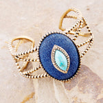 Stacked Blue Turquoise and Blue Denim Golden Cuff Bracelet - Barse Jewelry