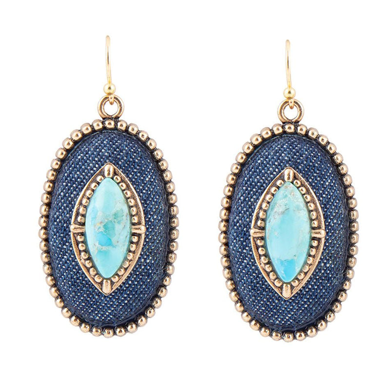 Stacked Blue Turquoise and Blue Denim Golden Drop Earrings - Barse Jewelry