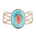 Stacked Blue Turquoise and Coral Golden Cuff Bracelet - Barse Jewelry