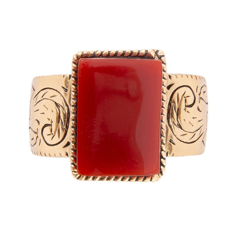 Stamped Orange Carnelian Golden Ring - Barse Jewelry