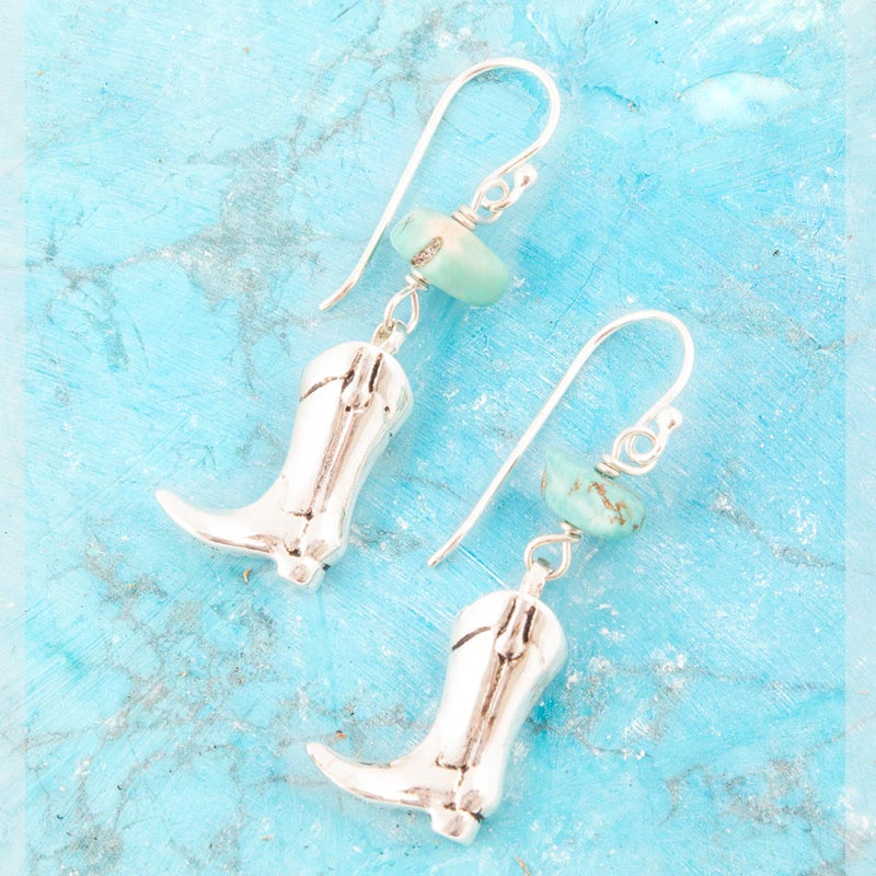 Sterling Silver Boot Charm and Blue Turquoise Earrings - Barse Jewelry