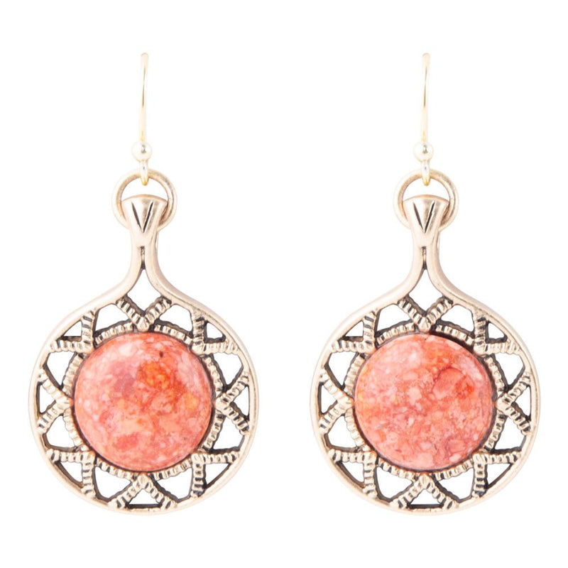 Sun Orange Sponge Coral Golden Drop Earrings - Barse Jewelry