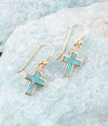 Touch of Blue Turquoise Golden Cross Drop Earrings - Barse Jewelry