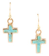 Touch of Blue Turquoise Golden Cross Drop Earrings - Barse Jewelry