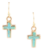 Touch of Blue Turquoise Golden Cross Drop Earrings - Barse Jewelry