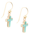 Touch of Blue Turquoise Golden Cross Drop Earrings - Barse Jewelry