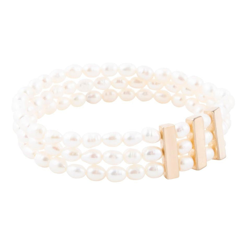 Triple Freshwater White Pearl Clasic Golden Bracelet - Barse Jewelry