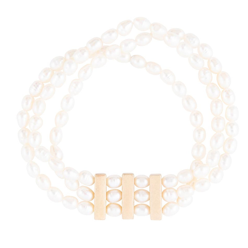 Triple Freshwater White Pearl Clasic Golden Bracelet - Barse Jewelry