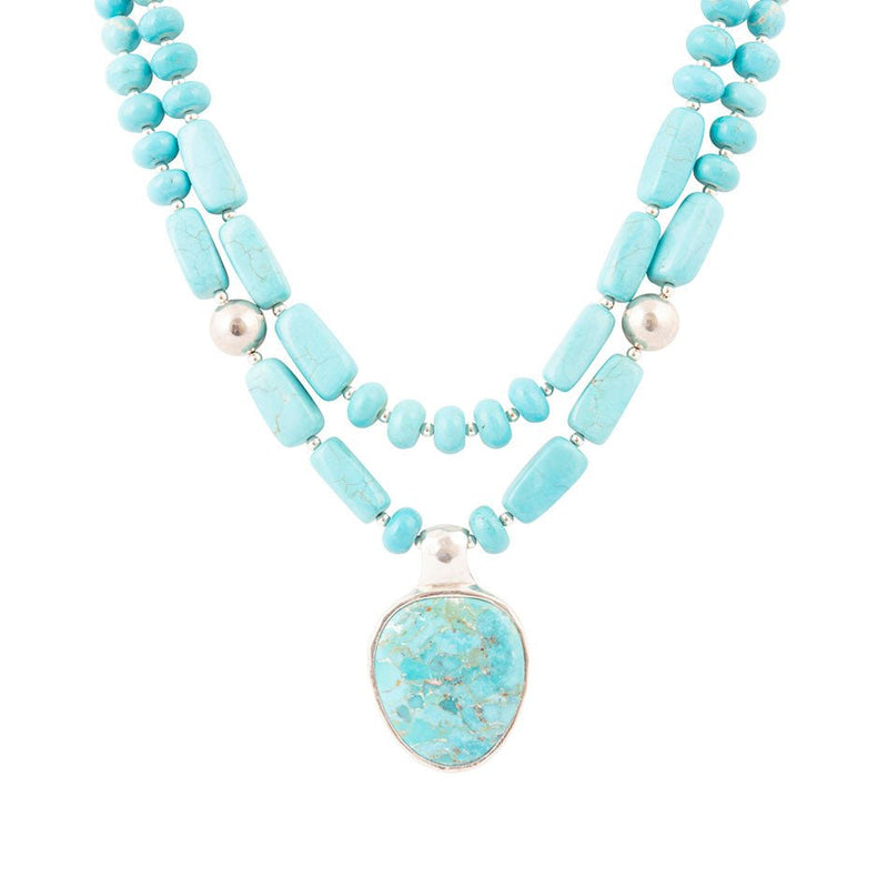 Turquoise Facets Sterling Silver Statement Necklace - Barse Jewelry