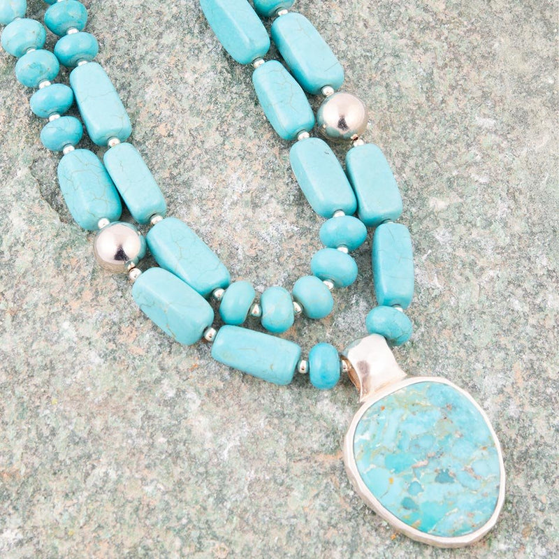 Turquoise Facets Sterling Silver Statement Necklace - Barse Jewelry