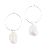 White Freshwater Pearl Sterling Silver Hoop Earrings - Barse Jewelry