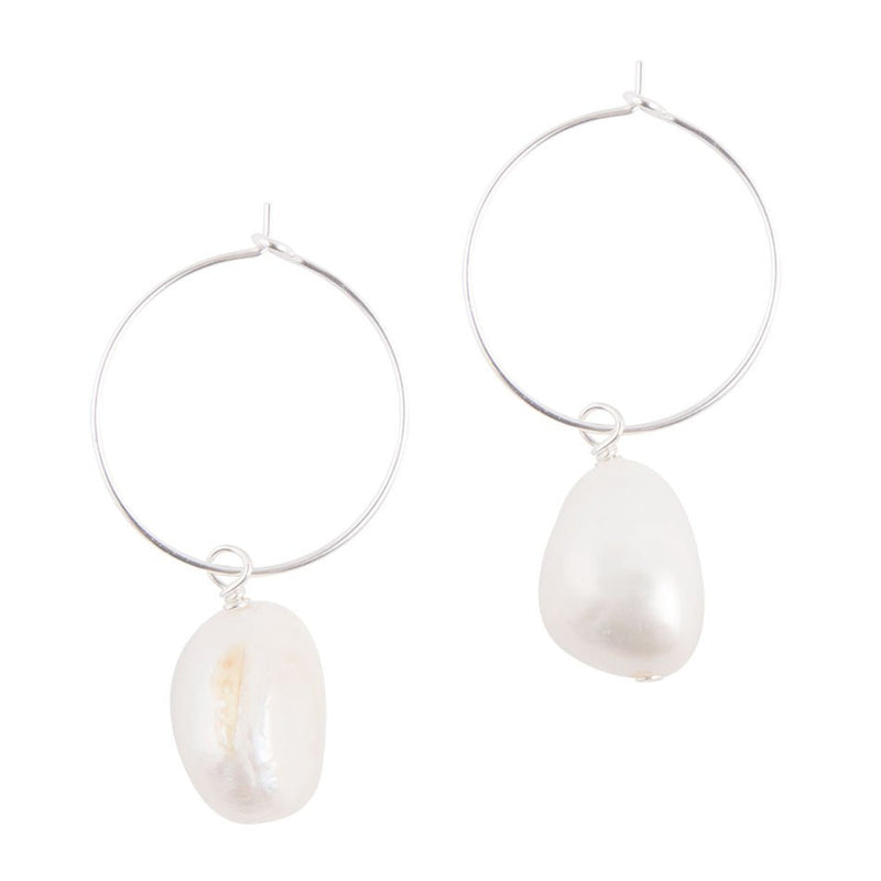 White Freshwater Pearl Sterling Silver Hoop Earrings - Barse Jewelry