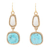 White Mother of Pearl and Blue turquoise Golden Bronze Drop Earrings - Barse Jewelry