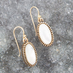 White Mother of Pearl Oval Golden Drop Earrings - Barse Jewelry